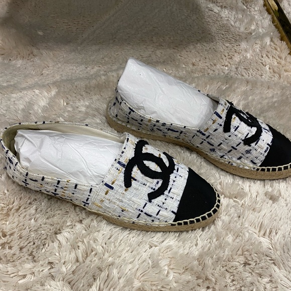 Chanel espadrilles Women’s Slip On Shoes flats loafers EUR 37 black white tweed - Picture 3 of 7